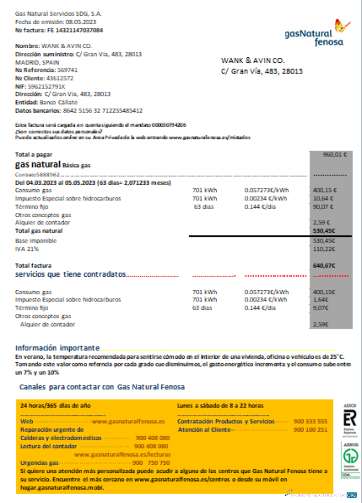 Download Spain GasNatural fenosa utility business bill, SCR Photoshop template